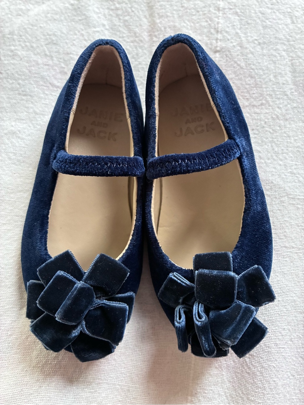 Janie and Jack Navy Blue Velvet Dress Ballet Slippers Shoes Church Toddler Girl